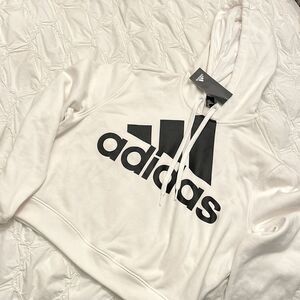 ADIDAS CROP HOODED WHITE SWEATSHIRT SIZE LARGE NWT
